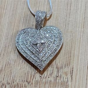 Sterling silver stamped 925 and diamond heart pendant‎ necklace
